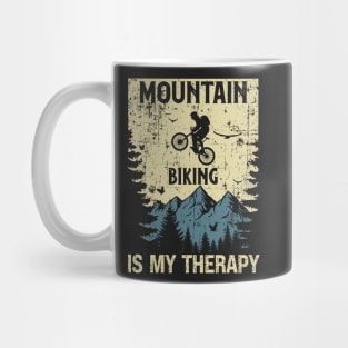 Mountain biking is my therapy distressed look vintage Mug